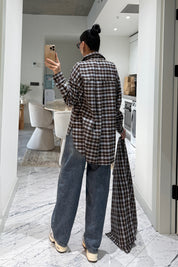 Şal Detaylı Mavi Ekose Desen Gömlek SY-3561-Mavi