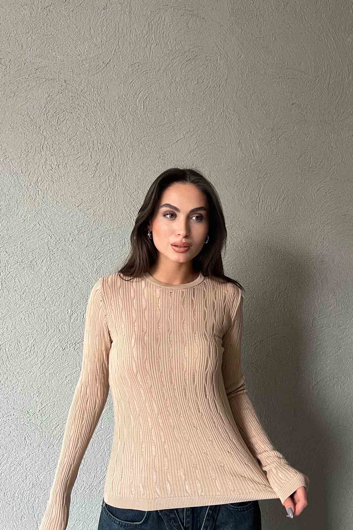 Vizon Kendinden Ajurlu Triko SY-1889-Vizon