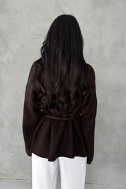 Kahve Deri Kemerli Triko Hırka SY-3405-Kahve