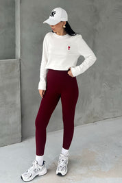 Bordo Yüksek Bel Biker Uzun Tayt SY-2656-Bordo