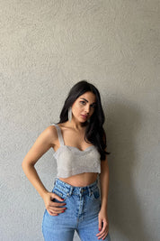 Gümüş Taşlı Kalın Askılı Büstiyer SY-1229-Gümüş