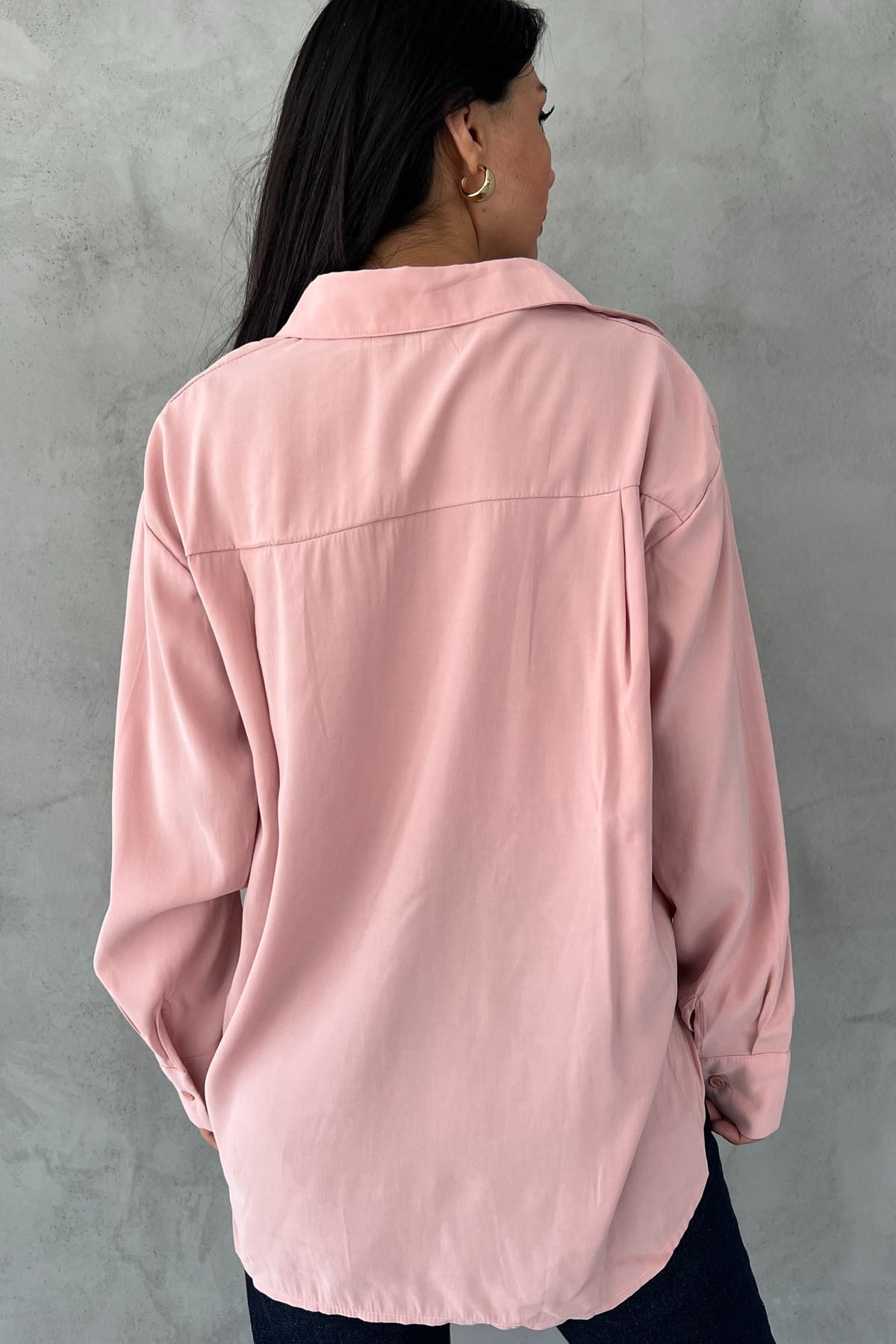 Pudra Modal Kumaş Uzun Kol Basic Gömlek SY-2487-Pudra