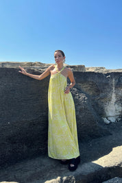 Sarı Çapraz Yaka Salaş Midi Elbise SY-0782-Sarı