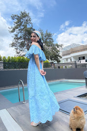 Mavi Madonna Yaka Kemer Detaylı Fisto Elbise SY-1964-Mavi