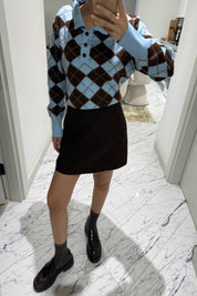 Kendinden Şallı Baklava Desenli Polo Yaka Triko SY-3563-Mavi