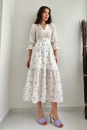 Mor Çiçek Nakışlı Gipeli Elbise SY-0347-Mor