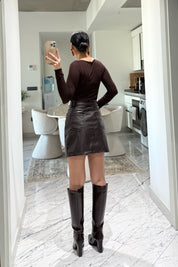 Kahverengi Deri Mini Etek SY-3522-Kahverengi