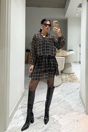 Kahverengi Beli Lastikli Volancia Elbise SY-3515-Kahverengi