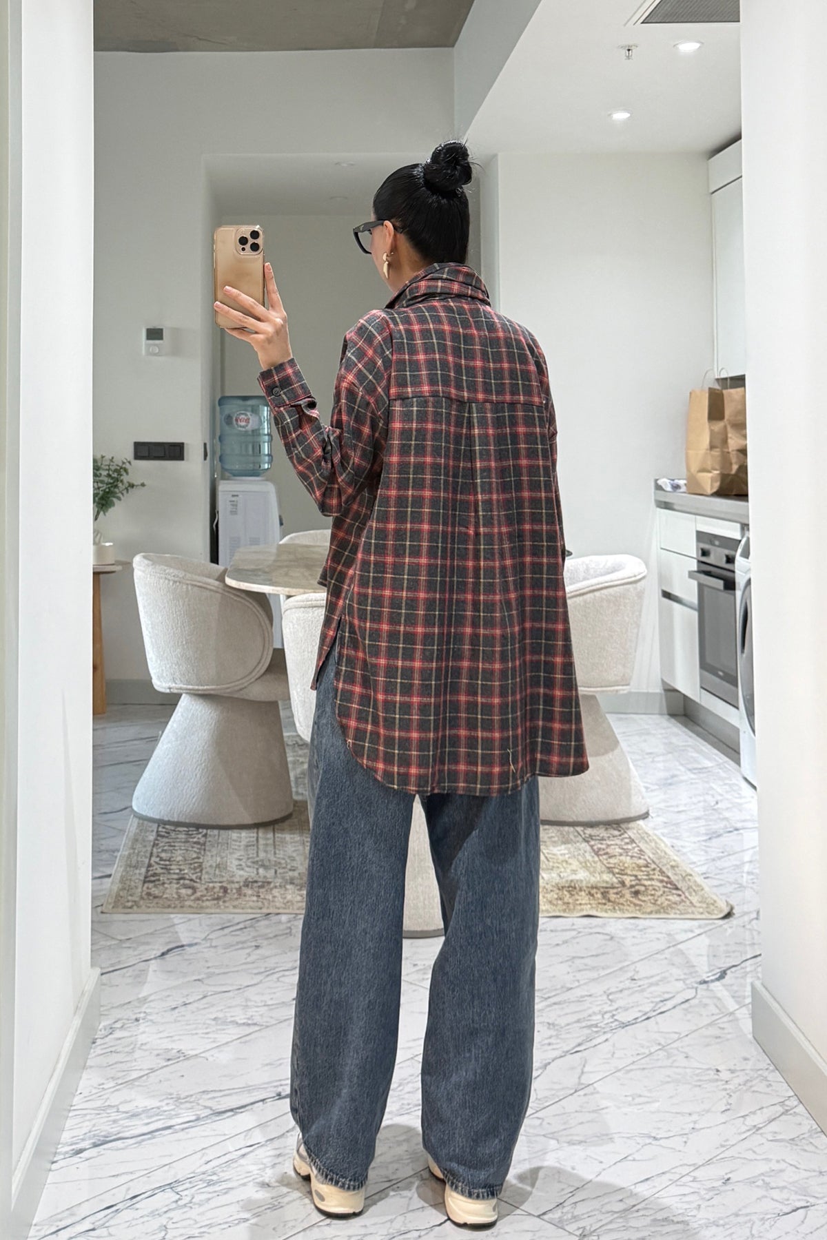 Şal Detaylı Kırmızı Ekose Desen Gömlek SY-3561-Kırmızı