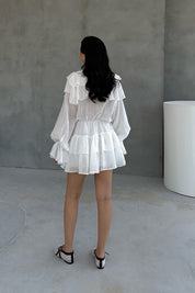 Mimoza Beyaz Fırfırlı Tasarım Mini Elbise SY-3201-Beyaz