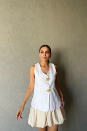 Beyaz Büyük Düğmeli Yelek SY-2354-Beyaz