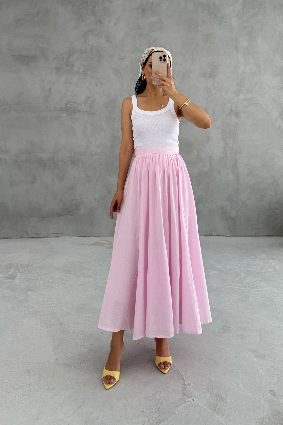 Pembe Pinterest Dökümlü Premıum Etek SY-3150-Pembe