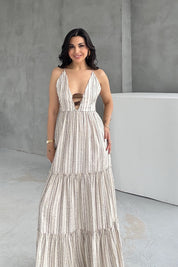 Kahve Boncuk Detaylı Elbise SY-3211-Kahve