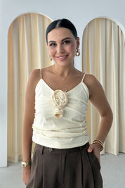 SYA Gül Detay Sarı Crop SY-3212-Sarı