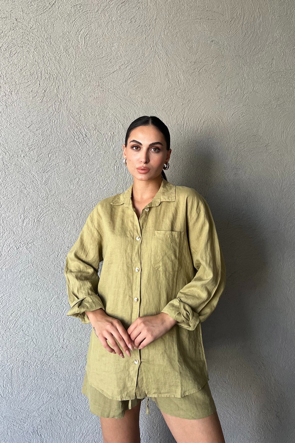 Haki Tek Cepli Uzun Kollu Gömlek SY-2323-Haki