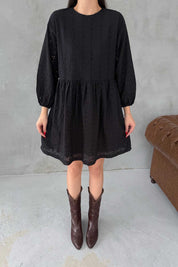 Siyah Brode Midi Boy Elbise SY-3049-Siyah