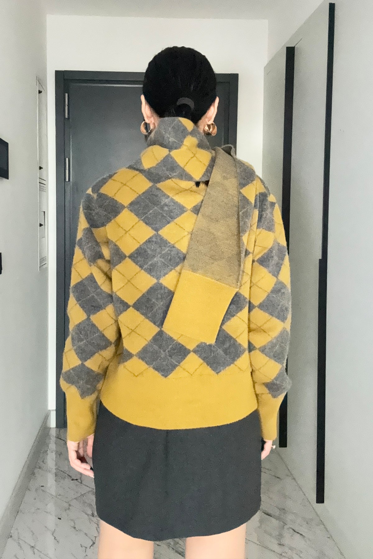 Kendinden Şallı Baklava Desenli Polo Yaka Triko SY-3563-Yağ Yeşili