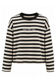 Siyah-Ekru Çizgili Basic Sweatshirt SY-3902-Siyah