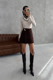 Kahve Toka Detaylı Mini Şort Etek SY-3445-Kahve