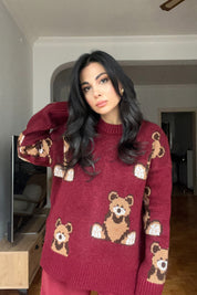 Bordo Ayıcıklı Kazak SY-2882-Bordo