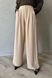 Bej Belden Lastik Detaylı Palazzo Pantolon SY-1126-Bej