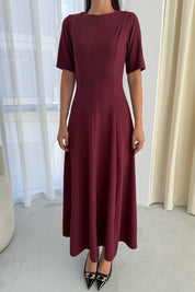 Bordo Parçalı Maxi Elbise SY-3066-Bordo