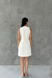 Ekru Büyük Gold Düğme Detaylı Kısa Elbise SY-2449-Ekru