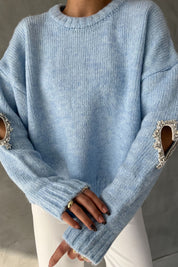 Bebe Mavisi Kolu Kalpli Taş Detay Triko Kazak SY-2747-Bebe Mavisi