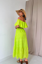 Fıstık Yeşili Madonna Yaka Kemer Detaylı Fisto Elbise SY-1964-Fıstık Yeşilişili