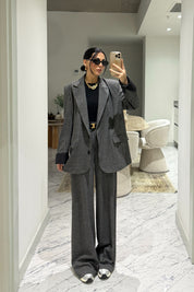 Gri Kareli Blazer Ceketli Pantolon Takım SY-3574-Gri