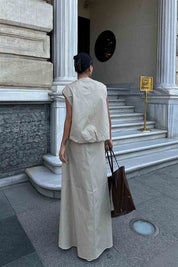 Bej Fermuarlı Sıfır Kol Yelek Etek Rome Takım 1907