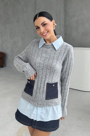 Gri Süveterli Gömlek SY-3404-Gri