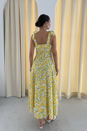 Limon Desenli Omuz Bağcıklı Elbise SY-3308-Limon