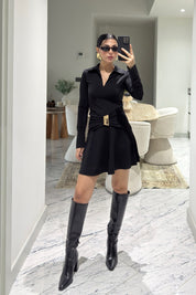 Toka Detaylı Yakalı Elbise Siyah SY-3623-Siyah