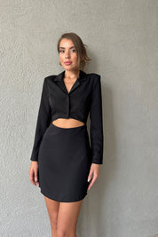 Siyah Pencere Detaylı Mini Elbise SY-1085-Siyah