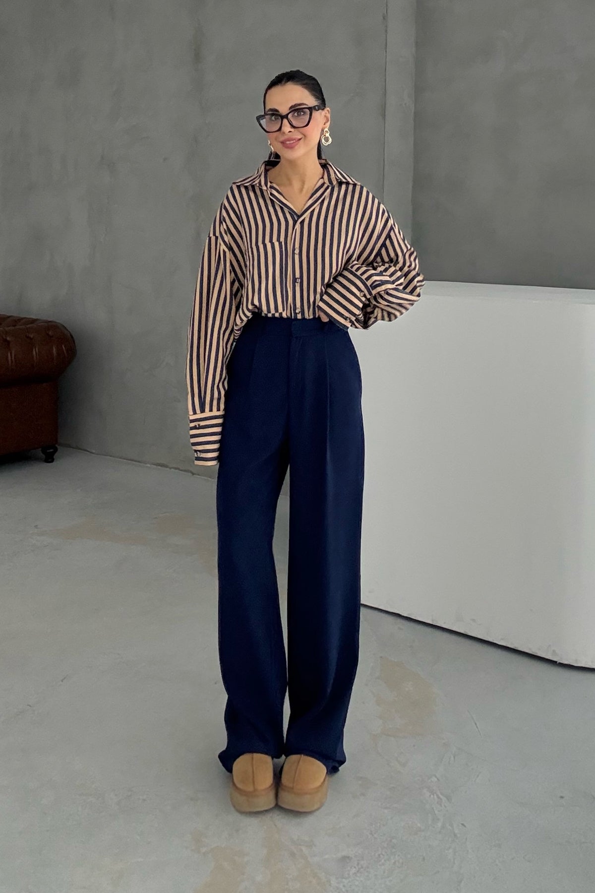 Lacivert Çizgili Premium Gömlek SY-3356-Lacivert