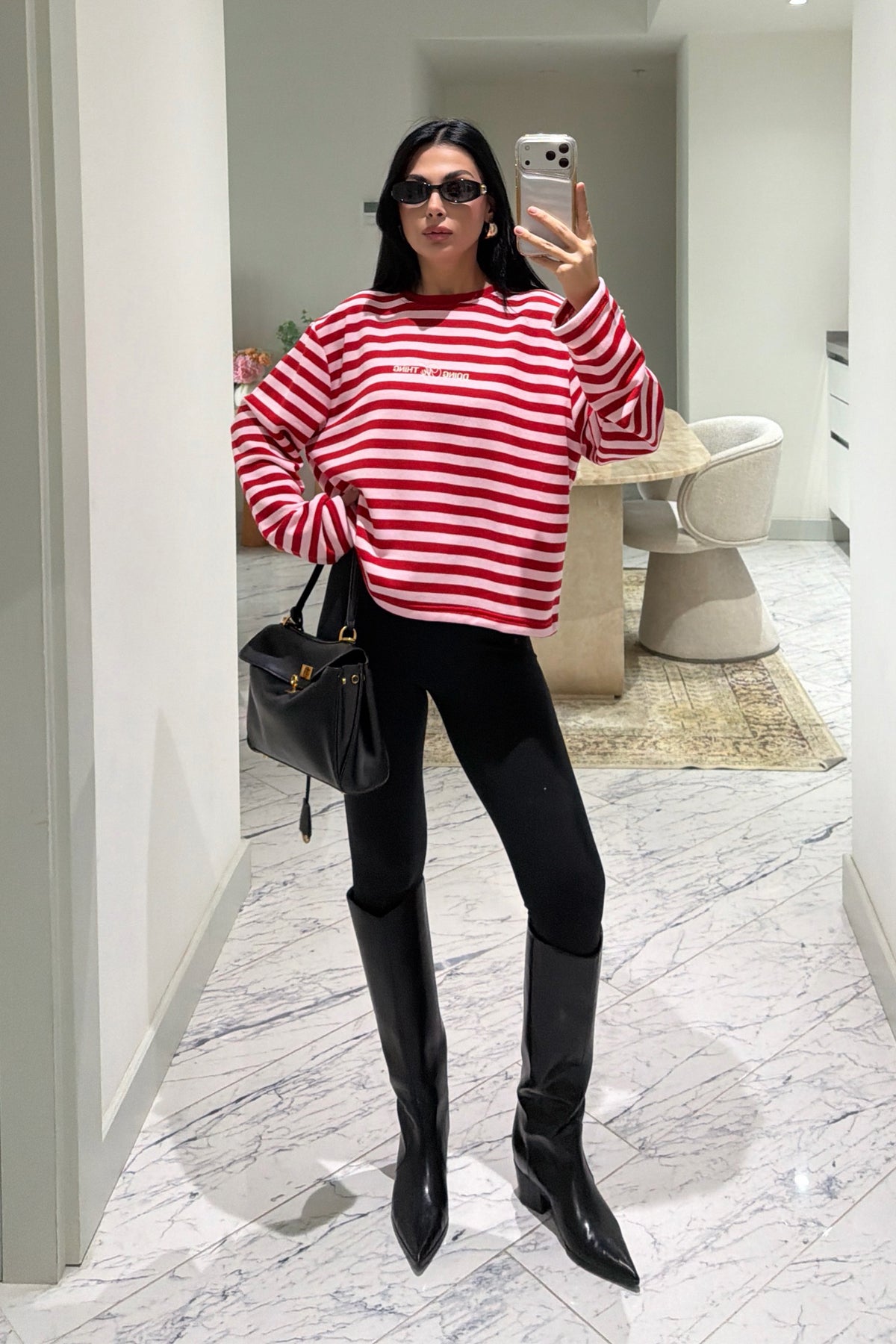 Kırmızı-Pembe Çizgili Basic Sweatshirt SY-3902-Kırmızı
