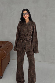 Leopar Desenli Kuşaklı Ceket SY-3403-Leopar