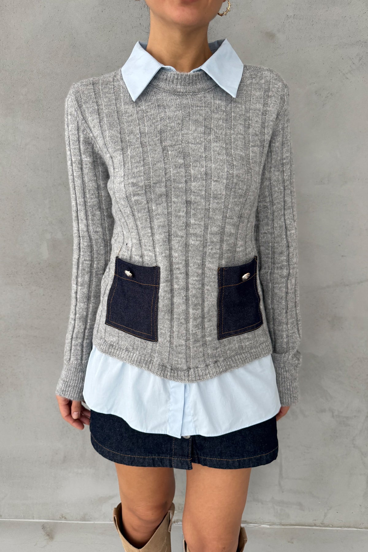 Gri Süveterli Gömlek SY-3404-Gri