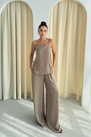 Camel  Askılı Bluz  Pantolon Takım SY-3295-Camel