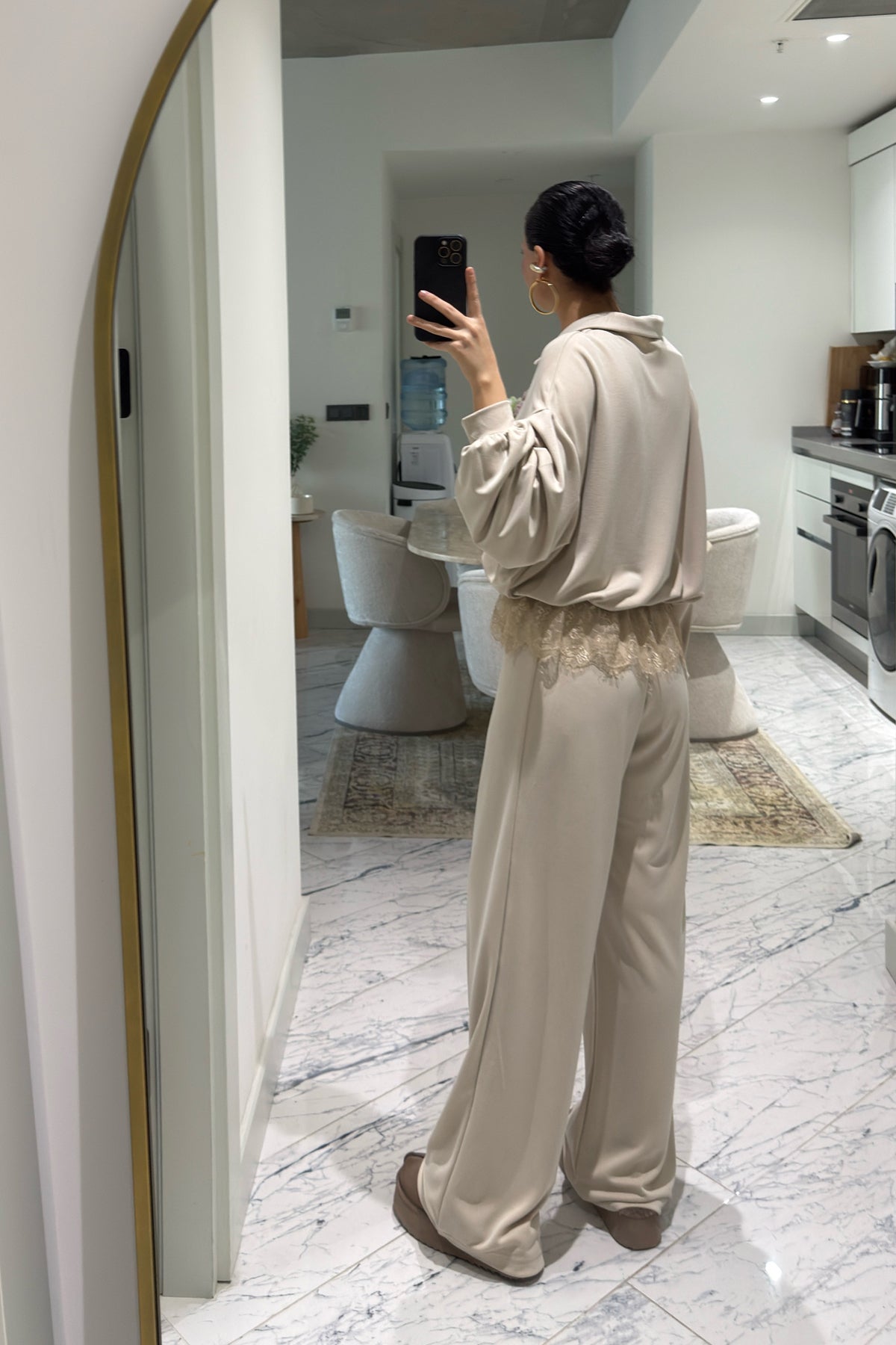 Bej Dantel Detaylı Eşofman10Takım SY-3627-Bej