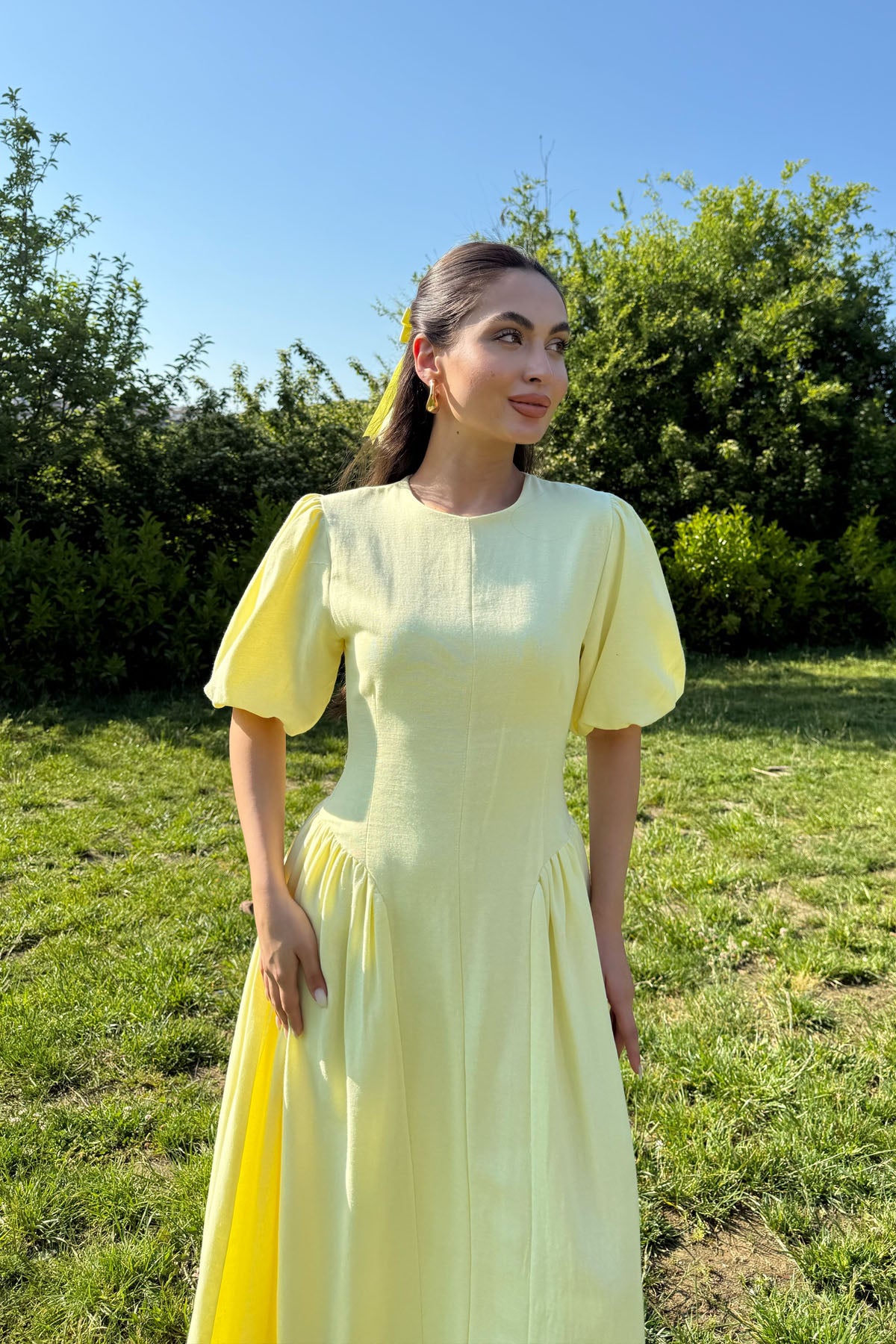 Sarı Girit Prenses Elbise SY-3178-Sarı