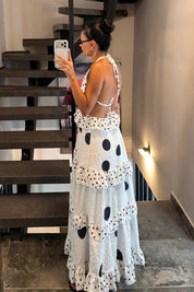Puantiyeli Beyaz Kat Kat Maxi Elbise SY-3814