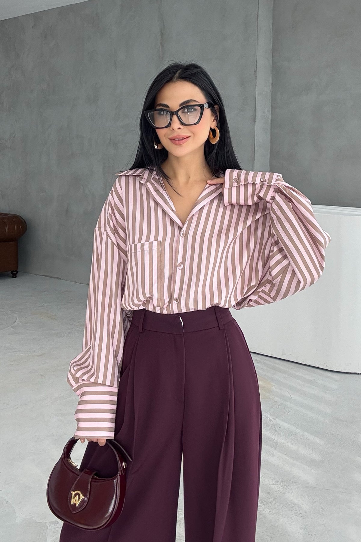 Pembe Çizgili Premium Gömlek SY-3356-Pembe