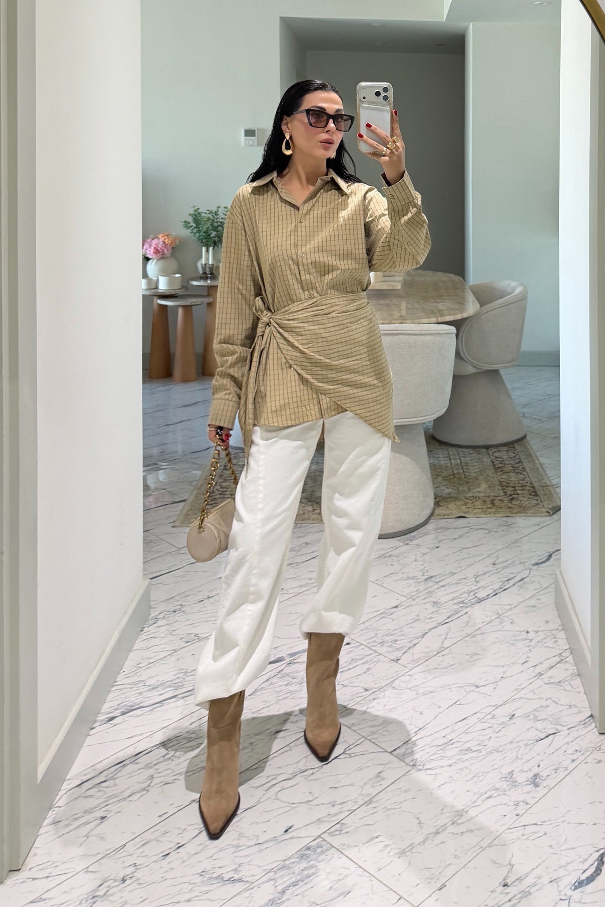 Camel Şal Detaylı Oversize Gömlek SY-3850-Camel
