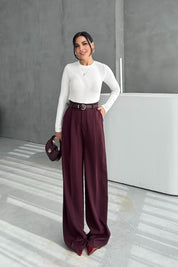 Mürdüm Premium Palazzo Pantolon SY-3454-Mürdüm