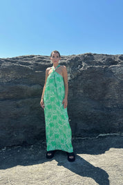 Yeşil Çapraz Yaka Salaş Midi Elbise SY-0782-Yeşil