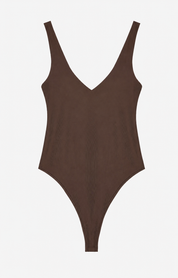 V Yaka Basic Bodysuit Kahve SY-3773-Kahverengi