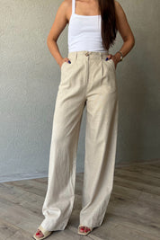 Bej Ham Keten Bol Paça Palazzo Pantolon SY-2238-Bej