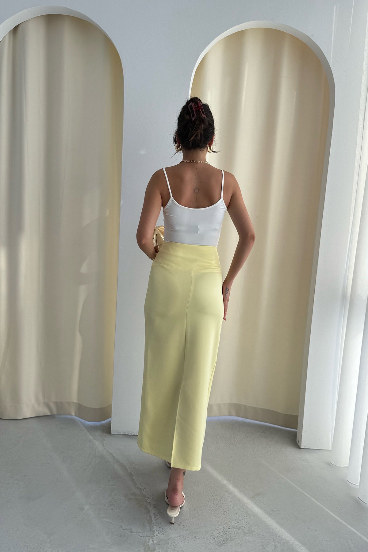 Sarı Kat Detaylı Kalem Etek SY-3258-Sarı